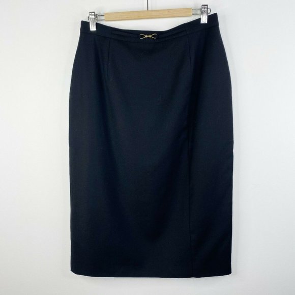 VTG PROPORTION PETITE Denise Cape Women Black Lined Wool Pencil Skirt Size 14 - Picture 1 of 3